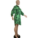 Casual Loose Face Print Shirt Dress