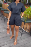 Summer Casual Solid Shirt Shorts Two Piece Set Women