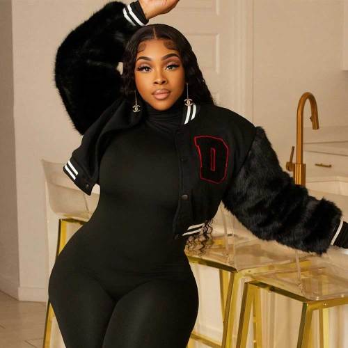Women's Sewing Letter Baseball Jacket