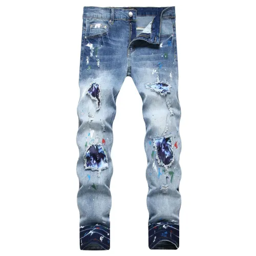 Men's Light Distressing and Stretch Slim-Fit Mid-Rise Jean