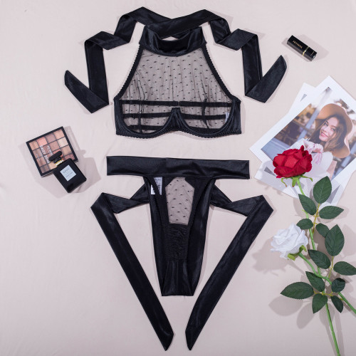 Seductive Lace Mesh Bra Set in Black