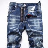 Distressed Zip-Embellished Slim Fit Men's Jeans