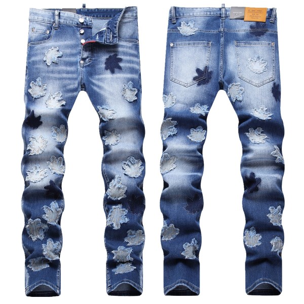 Men's Maple Leaf Patchwork Trendy Slim Fit Jeans