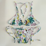 (No Padding) Women's Swimsuit Floral Straps Sexy Beach Bikini Set