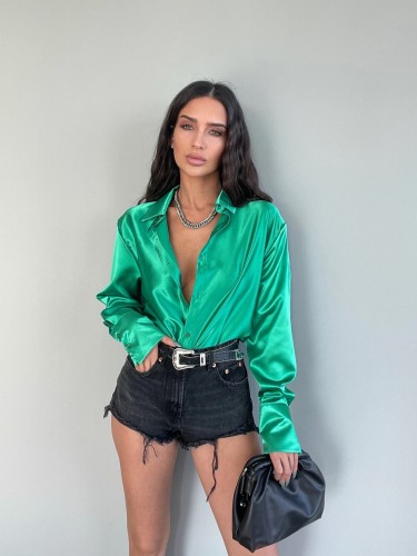 Elegant Slim-Fit Satin Button-Up Shirt for Women