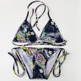 (No Padding) Women's Swimsuit Floral Straps Sexy Beach Bikini Set