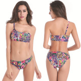 Summer Beach Single Shoulder Print Surf Plus Size Swimwear Bikini Set