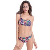 Summer Beach Single Shoulder Print Surf Plus Size Swimwear Bikini Set