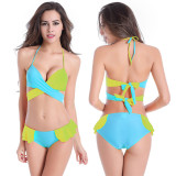 Women's Split Swimsuit Colorful Halter Tie Side Bikini Swimsuit
