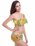 High Elastic One Shoulder Beach Bikini Ruffle Mesh Sexy Skirt Bathing Suit