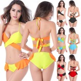 Women's Split Swimsuit Colorful Halter Tie Side Bikini Swimsuit