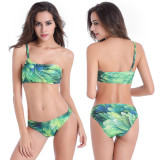 Summer Beach Single Shoulder Print Surf Plus Size Swimwear Bikini Set