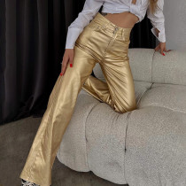 Loose Wide Leg Retro Straight Gold and Silver Color Pants for Women Loose Wide Leg Retro Straight Gold and Silver Color Pants for Women