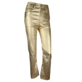 Loose Wide Leg Retro Straight Gold and Silver Color Pants for Women