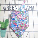 Sexy Single Shoulder Bathers Printed One Piece Swimming Suits