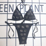 Summer Beachwear Hot Drilling Two Piece Padded Bikini Set
