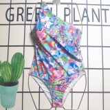 Sexy Single Shoulder Bathers Printed One Piece Swimming Suits