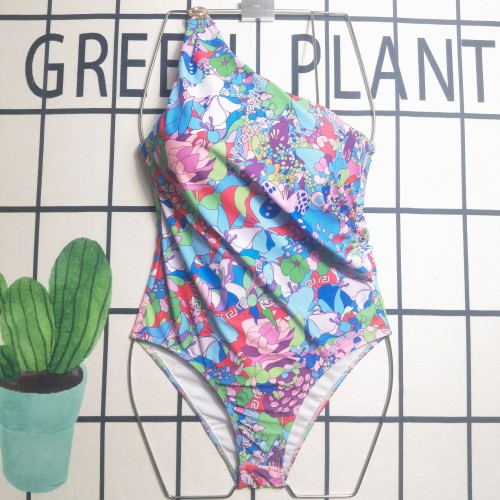 Sexy Single Shoulder Bathers Printed One Piece Swimming Suits