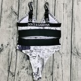 Branded Printed Letter Padded Sexy Sling Bikini Set