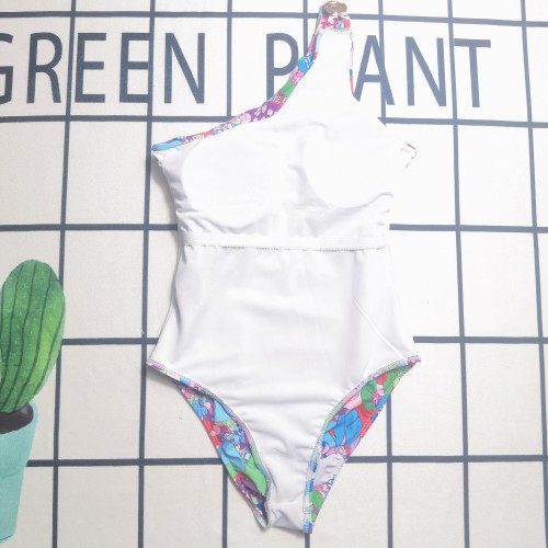Sexy Single Shoulder Bathers Printed One Piece Swimming Suits