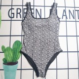 Summber Beachwear Sexy Sleeveless Backless Print One Piece Swimsuit