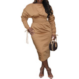 Chic Drawstring Sleeve Ruched Dress