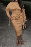 Chic Drawstring Sleeve Ruched Dress