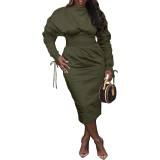 Chic Drawstring Sleeve Ruched Dress