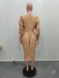 Chic Drawstring Sleeve Ruched Dress