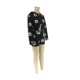 Casual Print Patchwork Zipper Hooded Collar Long Sleeve Two Pieces
