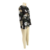 Casual Print Patchwork Zipper Hooded Collar Long Sleeve Two Pieces