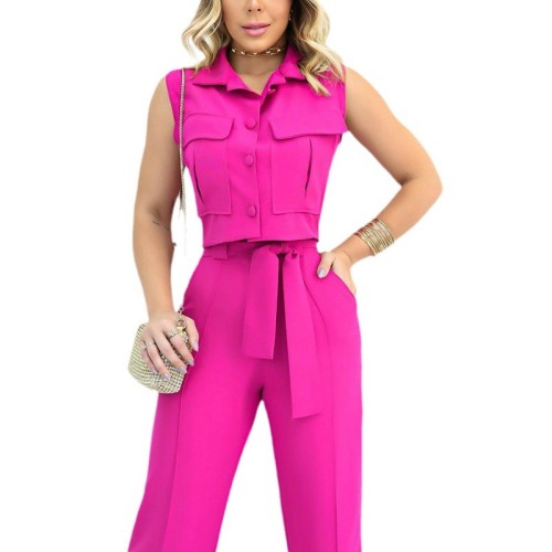 Sleeveless Summer Strappy Long Pants False Pocket Women's Two-Piece Set