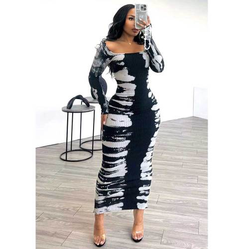 Casual Daily Elegant Simplicity Mixed Printing Contrast Square Collar Dresses