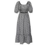 Floral Lace-Up Off-Shoulder Midi Dress