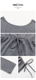 Women's Long Sleeve Ruched Round Neck Dolman Sleeve Drawstring Dresses