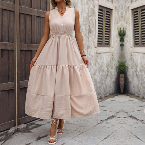 Women's Dresses 2024 Summer Fitting Frock Sleeveless V Neck Dress