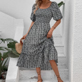 Floral Lace-Up Off-Shoulder Midi Dress