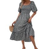 Floral Lace-Up Off-Shoulder Midi Dress