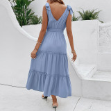 Women's Holiday Dresses Sleeveless Patchwork Lace Up Swing Maxi Summer Dress
