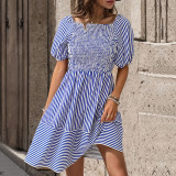 Striped Tie Backless Ruffle Hem Dress