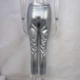 Women High Waist Pu Leather Pant