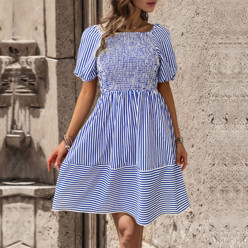 Striped Tie Backless Ruffle Hem Dress