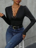 Eyelash Lace Trim Ruched Bodysuit
