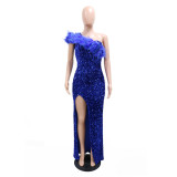 Evening Dress Formal Party Sequined High Slit Long Dress for Women