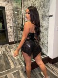 Sexy Sequin Mesh Sheer Irregular Hem Split Strapless Mini Skirt