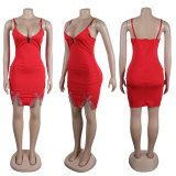 Sexy Bow-Embellished Beaded Slit Strap Bodycon Dress