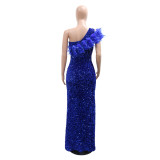 Evening Dress Formal Party Sequined High Slit Long Dress for Women