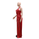 Solid Sleeveless Evening Dresses High Slit Hot Diamond Long Dress