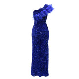 Evening Dress Formal Party Sequined High Slit Long Dress for Women