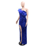 Evening Dress Formal Party Sequined High Slit Long Dress for Women